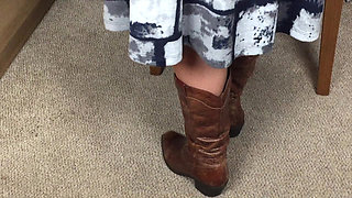 Mrs Mature Feet showing off her Boots and Big Granny Pants