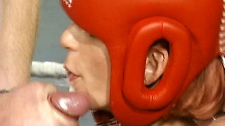 Boxing German babe assfucked in the gym by two dudes