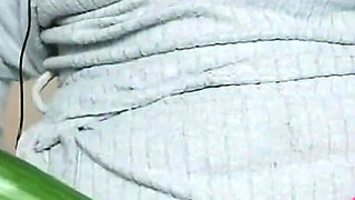Queen of Vegetables Fucks Cucumber in Black Condom