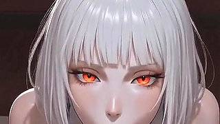 AI Goth vampire girl gives a blowjob and gets fucked in the missionary position and doggy style, takes a load in her mouth