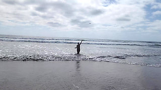 Playing at the nude beach.