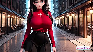 Big tits anime brunette rides hard and gets messy creamy cum