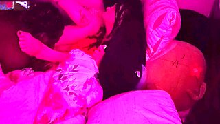 Dark-skinned beauty and milky skin enjoy the moment up close