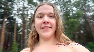 Teen Shows Tits and Asshole During a Storm in the Forest