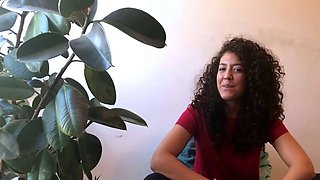 Brunette jerks her gigantic inborn tits