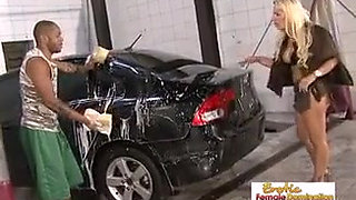 Customer gets her asshole fucked hard on her car at the carwash