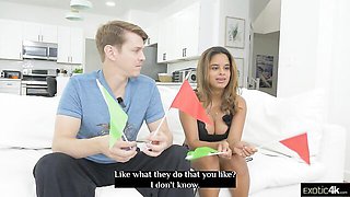 Black lace bra sequin skirt oral after Spanish flags chat