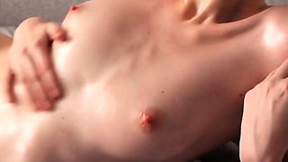 Small Tits Oiled Up - BDSM Belly Worship by Blonde Russian