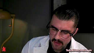 Clinical scientist fucks bound shemale robot