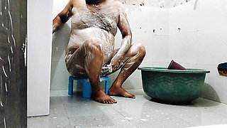 Horney boy taking bath and play with dick