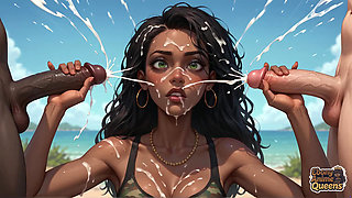 This Mischievous Dark-hued Gal Is Lying on the Beach, Prepped for Some Beach Fuck-fest with a Messy XXX!