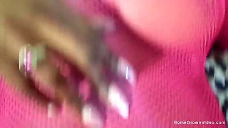 Busty ebony babe sucking and fucking a white cock
