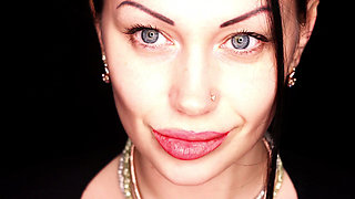 4K Applying red lipstick and smoking hookah on black background