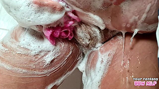 Soaping up My Hairy MILF Pussy in the Shower (amateur MILF Wife Mature BBW Homemade)