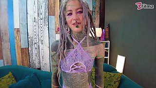 Sexy HIPPIE in Lingerie has wild sex with interviewer