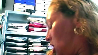 Curly Brunette Rides Hard on Office Chair