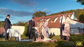 BRIDE4K. Wedding ritual sex with sexy blonde bride, dogging and wax play