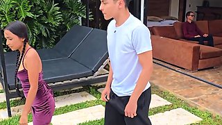Stepson Fucks The New Maid Behind Blind Stepfather Back