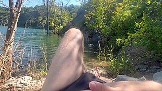 Lonely man2 Pounds His Thick Cock on the Sandy Beach While Bathers Relax Close By and Bursts C