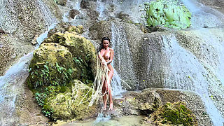 Wet Monika Fox In A Fishnet At Waterfall