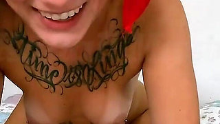 Redhead with dreadlocks sucks my entire dick eagerly.