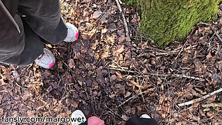 Amateur Outdoor Blowjob in the Forest - She Swallows My Cum on Her Knees