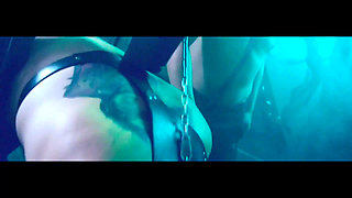 Blonde Sub Slurps Dominant Brunette's Feet in Fetish Dungeon