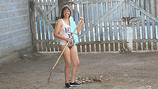 Naughty Wife Flashing No Panties in Front Yard Teasing Hubby Handjob