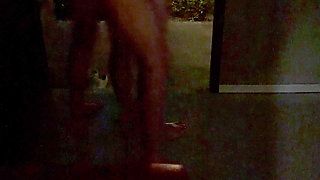 Outdoor with a Beautiful Girlfriend in Front of the Door of the Room.