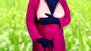 Beautiful Muslim Amina Bhabhi wearing burqa and hijab has sex inside the house