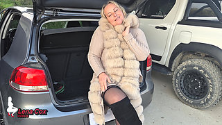 Horny Wife Masturbates in a Car Trunk