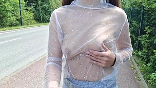 I Walk Around the City in a Transparent T-shirt and Flash My Breasts Outdoor