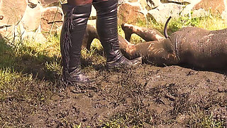 Humiliate, spit and piss on the filthy pig - PEE and MUD
