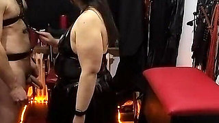 Mature Dommes Strap-on Pound Hooded Slave's Gaping Ass