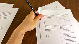 HIGH SCHOOLGIRL at EXAM Jerking him Off under the Table for Right Answers