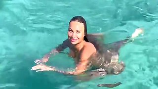 Sexy Swims Naked In Pool And Sea In Hot Country With Monika Fox