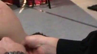 Humiliating pussy stretching, candle dripping