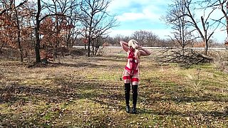 Little Whore Strips Off Her Red Bodysuit On The Highway