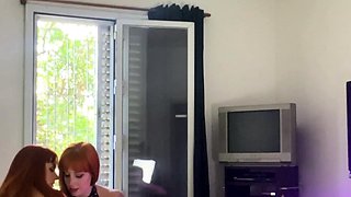 Cute brunette and blonde lesbians fingering and toying pussy