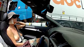 Blindfolded Titty Tuesday Flashes Trucker