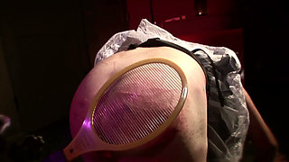 Tied up slave gets pegged and whipped by latex femdom