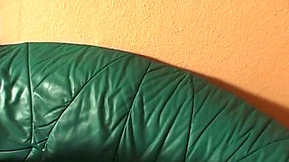 Tattooed babe with colored hair gaping and masturbating in front of cock jerking guy