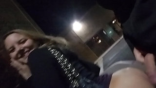 Wife Fucked Behind Bar in Parking Lot and Drains Cock