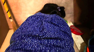 MILF Hot Aunty in Kitchen, She Was Horny When Cocking, I See Her Huge Tits & Big Ass & Start Handjob