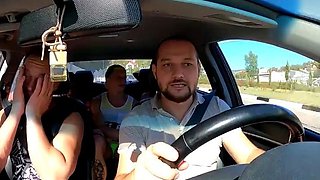 Amazing teen threesome outdoors