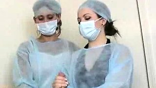 Nurses jerk and suck off Johhny to get a semen sample,