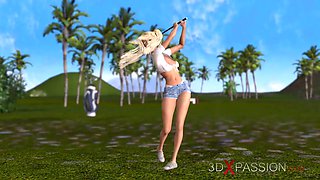 Black guy fucking a hot female golfer in the forest