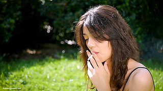 Arina Is Smoking 120mm Cigarettes Outdoors