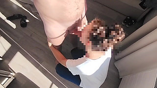 Dickflash in a Hotel Where a Maid Comes Through the Balcony and Gets Cum on Her Tits
