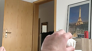 One of many loads of delicious cum ran out of my cock this morning after I came hard in my pad last night after 9 days.